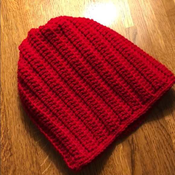 Red beanie winter hat adult or teen handmade #354 - Picture 1 of 2